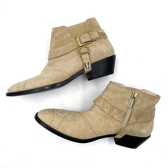 Anine Bing Bianca Bootie Beige Suede Gold Studded Harness Sz 36 / 6 US - Picture 6 of 11